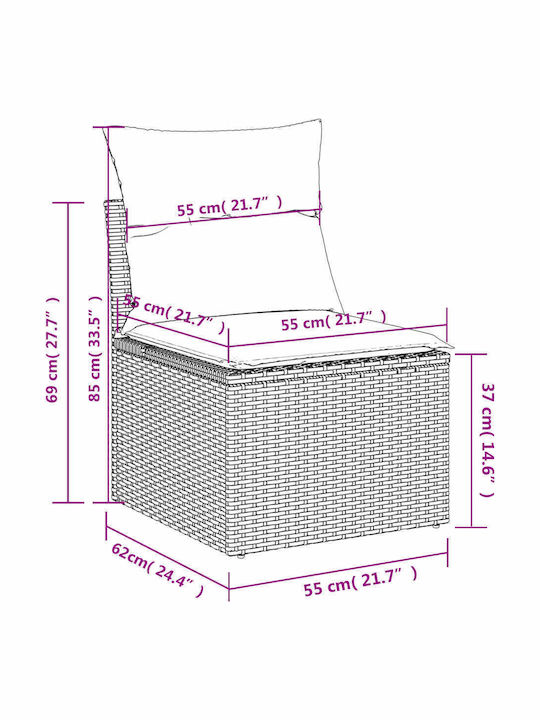 Outdoor Rattan Bench With Cushions 55x62x69cm