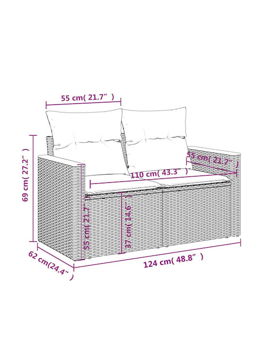 Outdoor Corner Sofa Rattan with Cushions 62x62x69cm