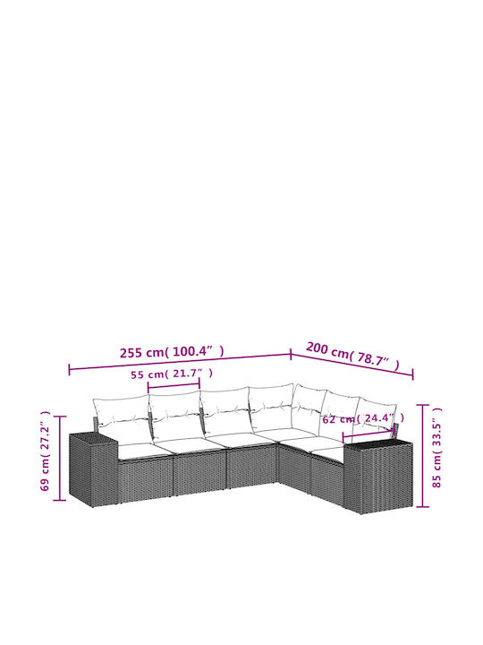 Ecksofa Outdoor Rattan mit Kissen 62x62x69cm