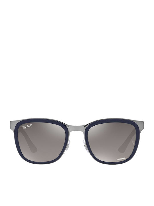 Ray Ban Clyde Unisex Sunglasses with Silver Horn-Rimmed Frame and Blue Gradient Polarized Lenses RB3709 004/5J