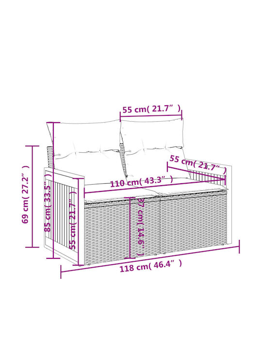 Outdoor Corner Rattan Sofa With Cushions 62x62x69cm