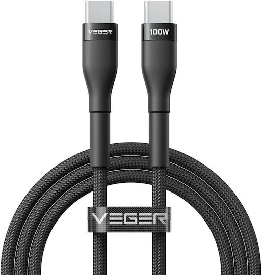Veger USB 2.0 Cable USB-C male - USB-C 100W PD Μαύρο 1.5m 315387