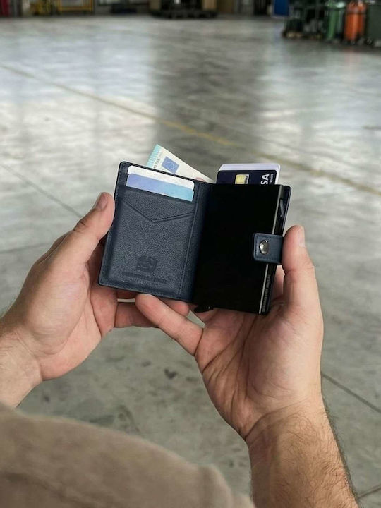 Δερμάτινο Ανδρικό Πορτοφόλι Καρτών με RFID Μπλε