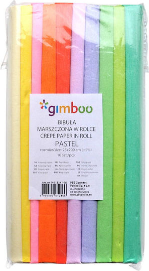 Gimboo Rola De Hârtie Creponată 25x200cm Set 10 Bucăți Gimboo Culori Pastelate Asortate