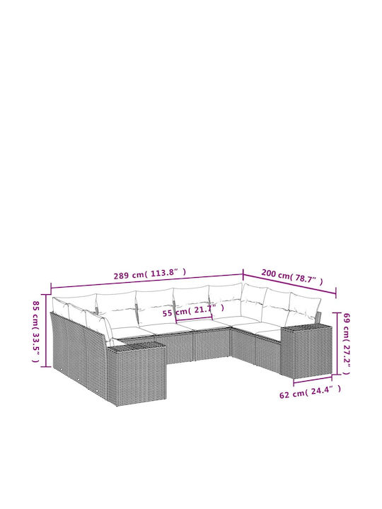 Outdoor Corner Sofa Rattan With Cushions 62x62x69cm