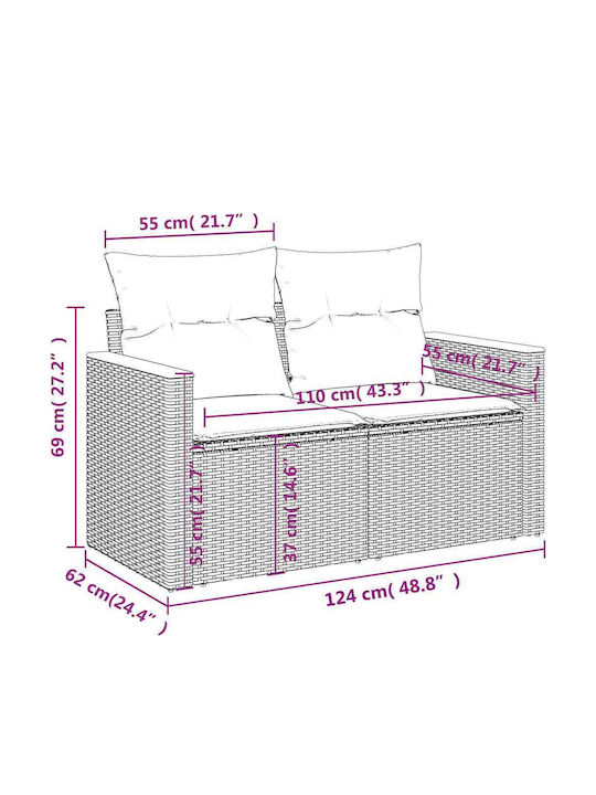 Outdoor Corner Sofa Rattan With Cushions 62x62x69cm