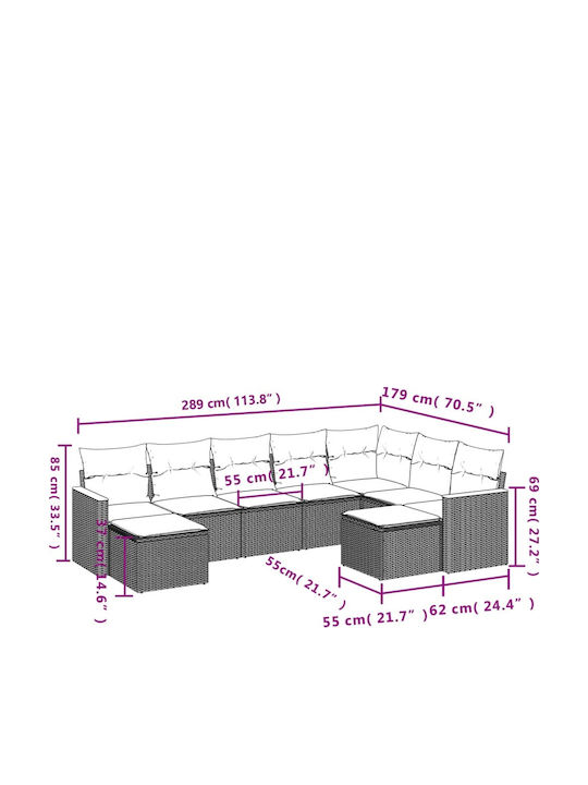 Ecksofa Outdoor Rattan mit Kissen 62x62x69cm