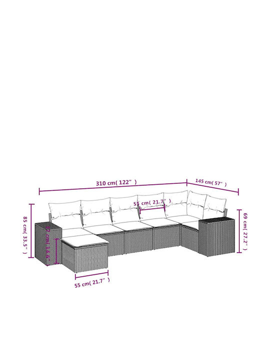Ecksofa Outdoor Rattan mit Kissen 62x62x69cm