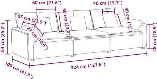 Τετραθέσιος Καναπές Γκρι 324x105x64εκ.