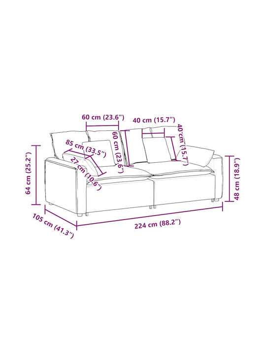 Light Three-Seater Couch Light Yellow 224x105x64cm