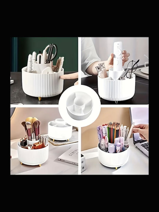 Rotating Cosmetics Organizer With Dividers White 18x13cm