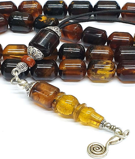 Roloi Komboloi Worry Beads with 33 Amber Beads Length 41cm Brown