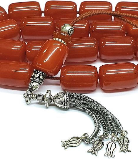 Roloi Komboloi Worry Beads with 21 Beads Made of Resin Length 37cm Orange