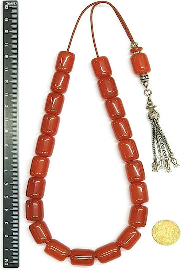 Roloi Komboloi Worry Beads with 21 Beads Made of Resin Length 37cm Orange
