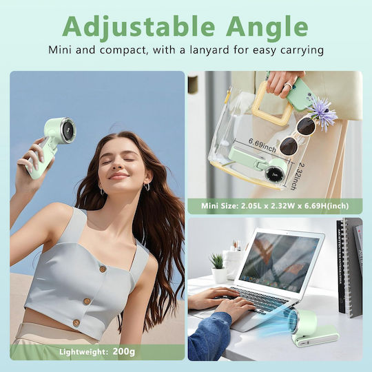 Portable Plastic Usb Battery Fan Electric Motor Foldable Bladeless 5-speed Settings Green