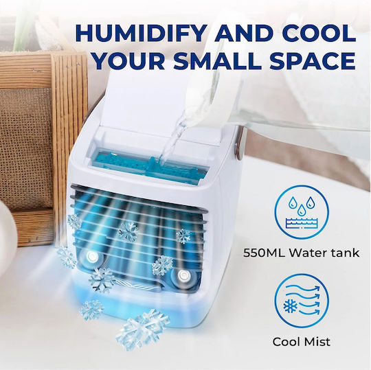 Portable Air Conditioner Humidifier 4 Speeds Compact Design Operates Water Ice White