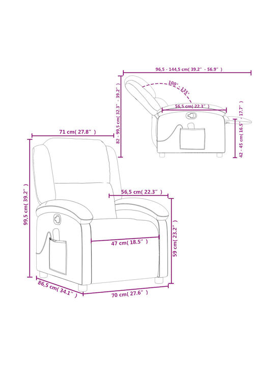 Relax Sessel aus Echtem Leder Schwarz 71x86.5x99.5cm