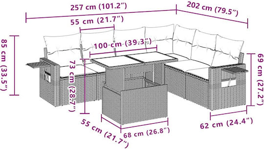 Set Cameră De Zi Pentru Exterior 7 Piese Maro Cu Perne