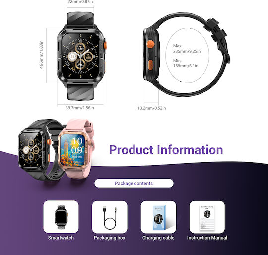 BlackView W10 Pro 46mm Smartwatch with Heart Rate Monitor Pink