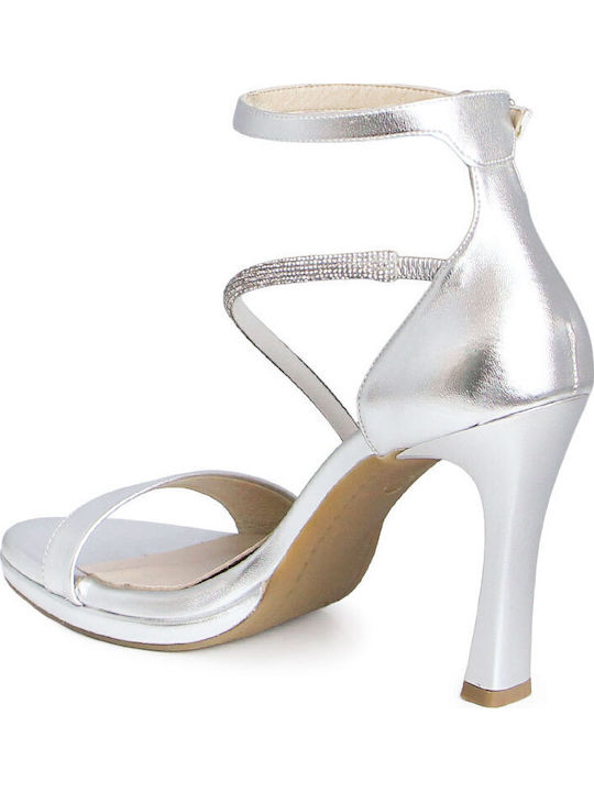 Leder Sandalen mit Strass Silber
