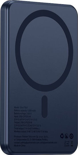 Forcell F5K9 MagSafe Power Bank 5000mAh 15W με Θύρα USB-C Power Delivery / Quick Charge 4.0 Μπλε