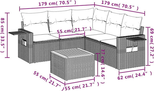 Garten- und Outdoor-Möbelsets 6 Stück Grau mit Kissen