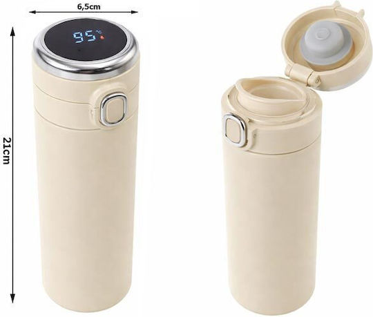 Stainless Steel Thermos Bottle 400ml LCD Temperature Display Flow Mouthpiece Cream Aria Trade with Mouthpiece