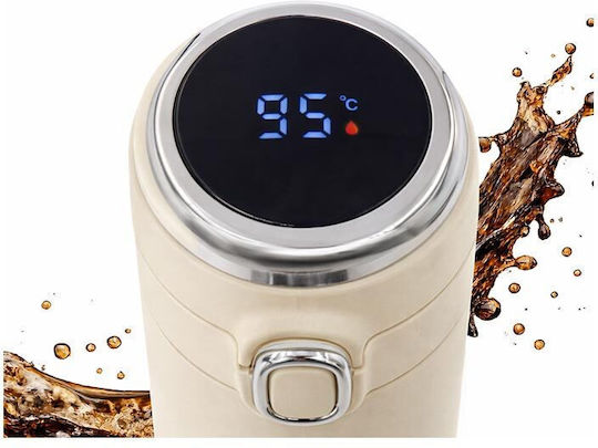 Stainless Steel Thermos Bottle 400ml LCD Temperature Display Flow Mouthpiece Cream Aria Trade with Mouthpiece
