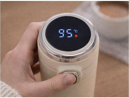 Stainless Steel Thermos Bottle 400ml LCD Temperature Display Flow Mouthpiece Cream Aria Trade with Mouthpiece