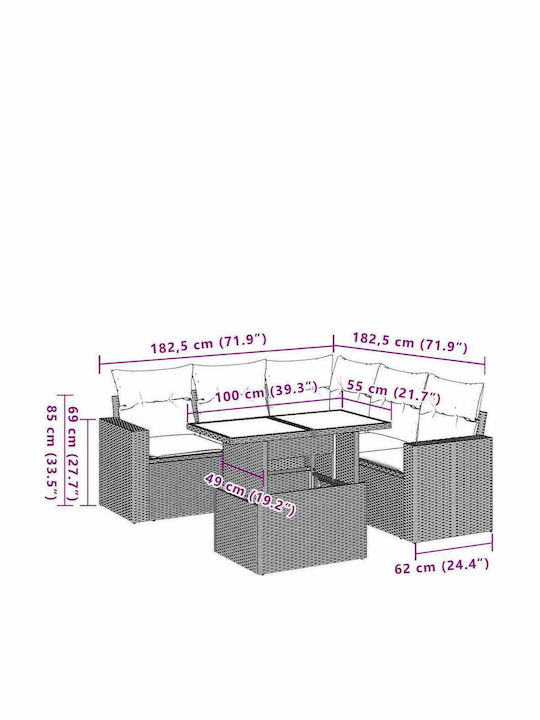 vidaXL Garden & Outdoor Furniture Set Living Room 6 Pieces Gray with Pillows