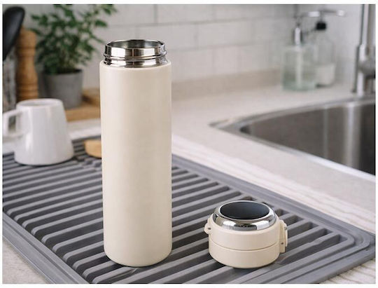 Stainless Steel Thermos Bottle 400ml LCD Temperature Display Flow Mouthpiece Cream Aria Trade with Mouthpiece