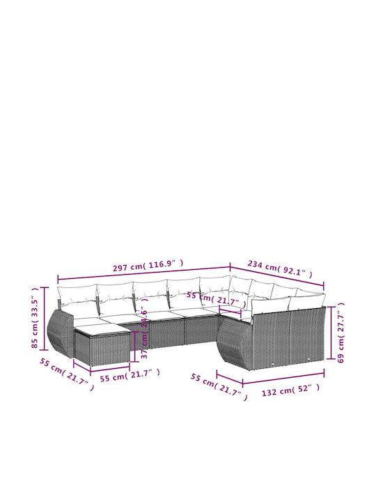 Ecksofa Outdoor Rattan mit Kissen 62x62x69cm