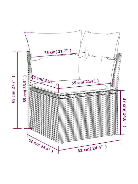 Four-Seater Outdoor Rattan Sofa with Cushions 55x62x69cm