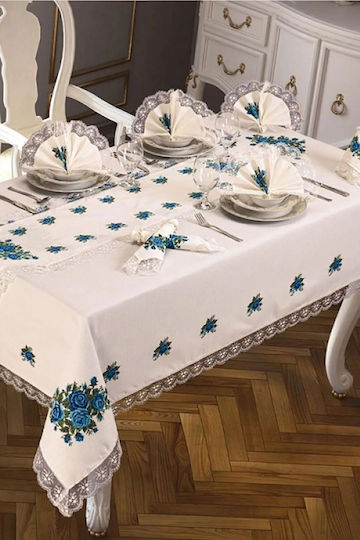 SteweHome Σετ 18τμχ Τραπεζομάντηλο με Κέντημα Τιρκουάζ 160x220εκ. SteweHome Σετ 18τμχ Τραπεζομάντηλο με Κέντημα Τιρκουάζ 160x220εκ.