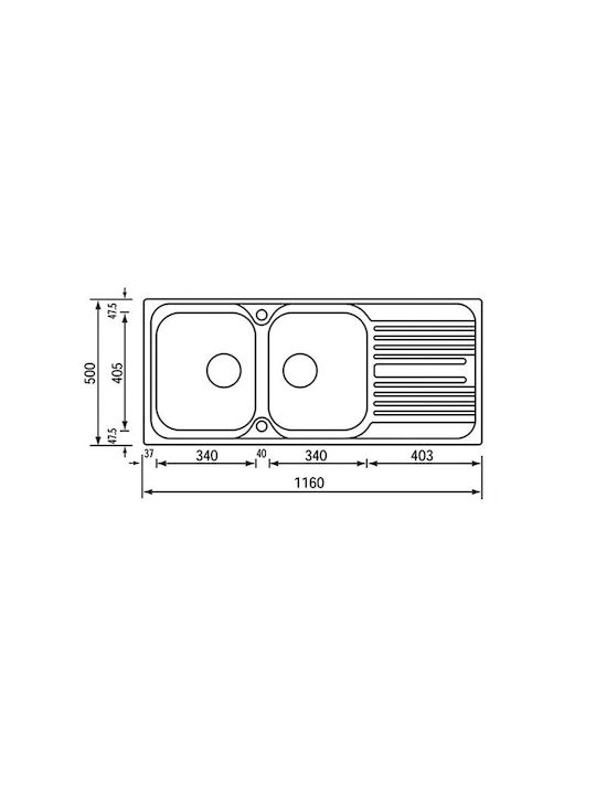 Sanitec Atlantic Vessel Kitchen Sink Inox Satin Finish L116xW50cm Silver