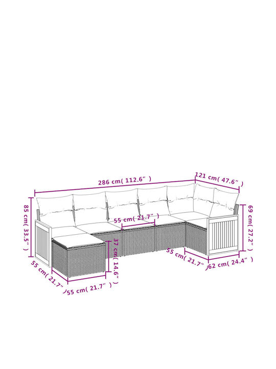 Ecksofa Outdoor Rattan mit Kissen 62x62x69cm