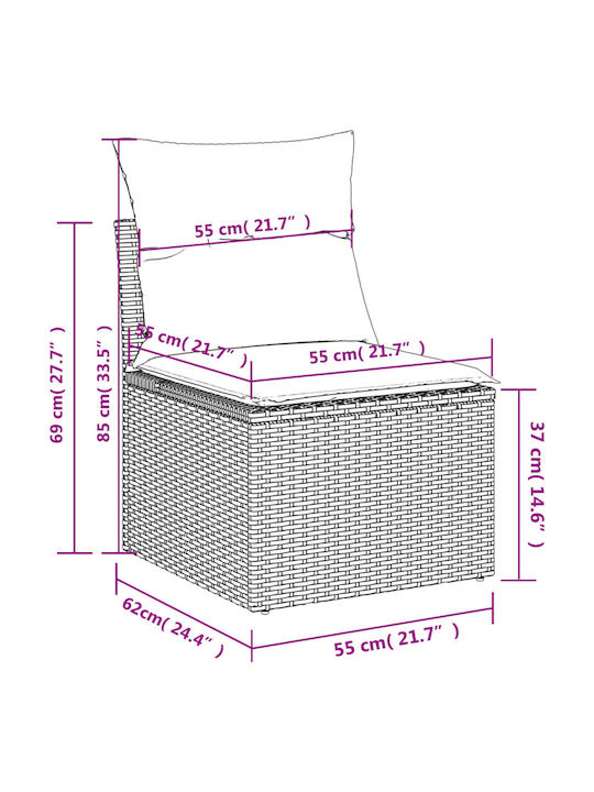 Ecksofa Outdoor Rattan mit Kissen 62x62x69cm