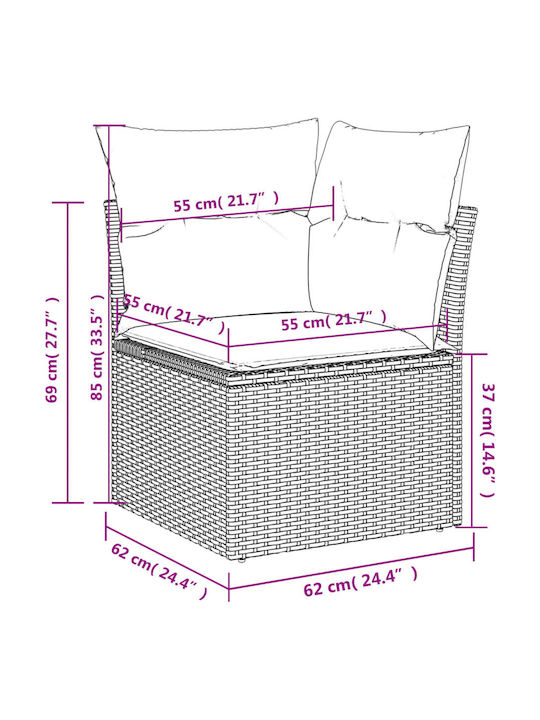 Outdoor Corner Sofa Rattan With Cushions 62x62x69cm