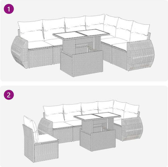 vidaXL Garden & Outdoor Furniture Set Living Room 7 Pieces Brown with Pillows