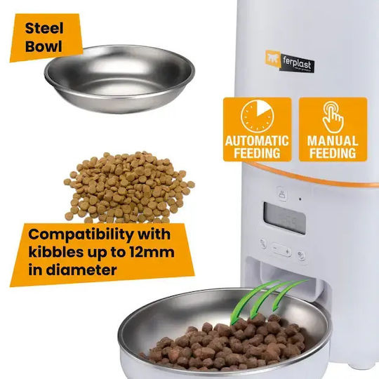 Ferplast Automatisches Rostfreies Stahl Futterautomat für Hund & Katze 2x 4l in Grau Farbe