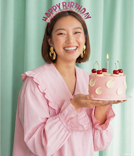 Headband "Happy Birthday" Fuchsia Glitter