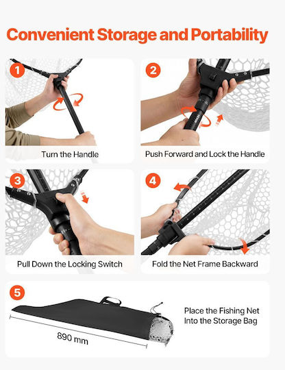 Vevor Foldable Fish Landing Net Telescopic Handle Measuring Scale Aluminum 6063 Silicone Mesh Up to 13.6 Kg Cwlhjpvcxjzgegi57001v0