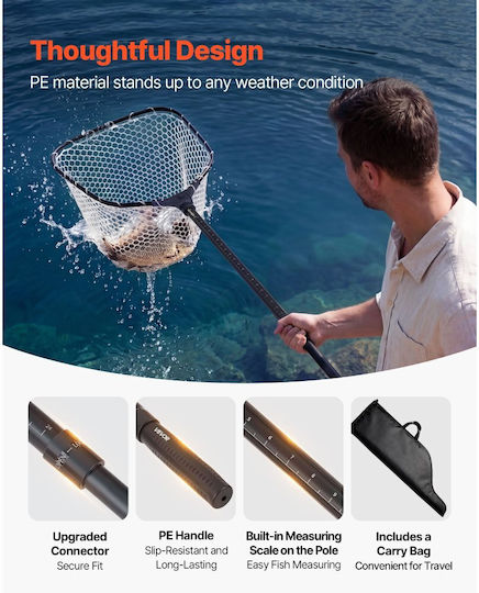 Vevor Foldable Fish Landing Net Telescopic Handle Measuring Scale Aluminum 6063 Silicone Mesh Up to 13.6 Kg Cwlhjpvcxjzgegi57001v0