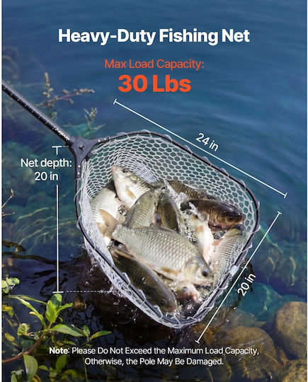 Vevor Foldable Fish Landing Net Telescopic Handle Measuring Scale Aluminum 6063 Silicone Mesh Up to 13.6 Kg Cwlhjpvcxjzgegi57001v0