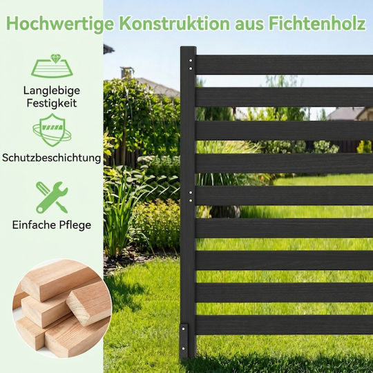 Costway Panou De Gard Lemn Negru 1.07m x 98cm 2 Bucăți