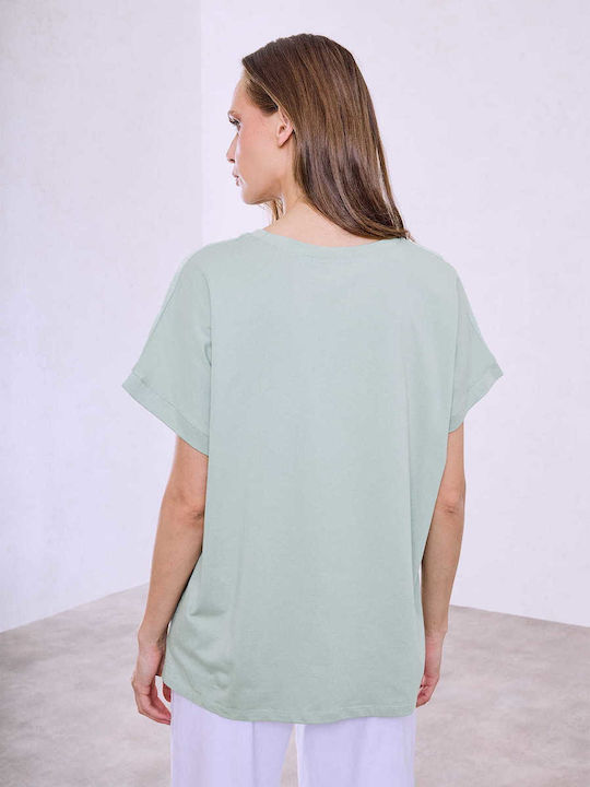 Celestino Women's Blouse Print Embossed Designs Loose Fit Green
