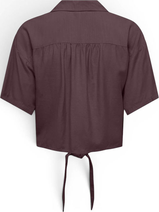 Damen Sommer Leinen Bluse Braun