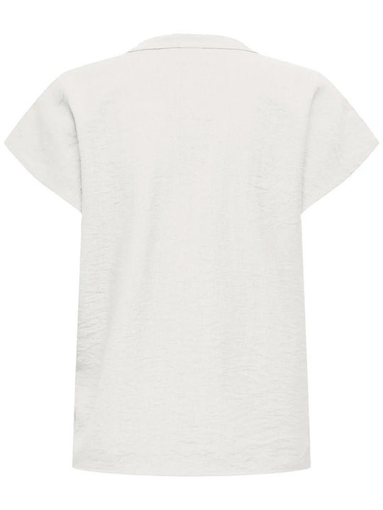 Women's Blouse Off-Shoulder Short Sleeve with V-Neckline White