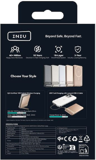 Iniu Power Bank 5000mAh 20W with USB-C Port Desert Titanium