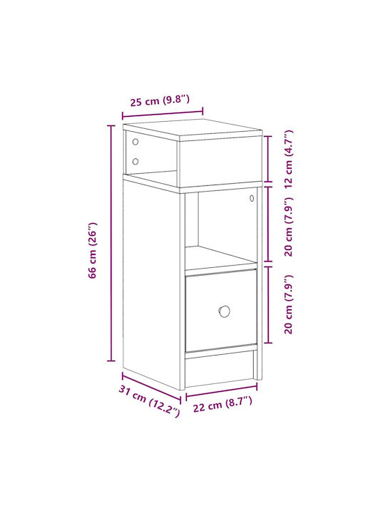 Wooden Brown Bedside Table 25x31x66cm